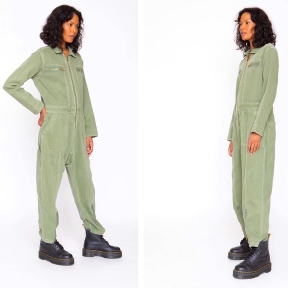 NWT Sandrine Rose x Free People Army Jumpsuit Linen Cotton Small Military Green - Picture 15 of 15
